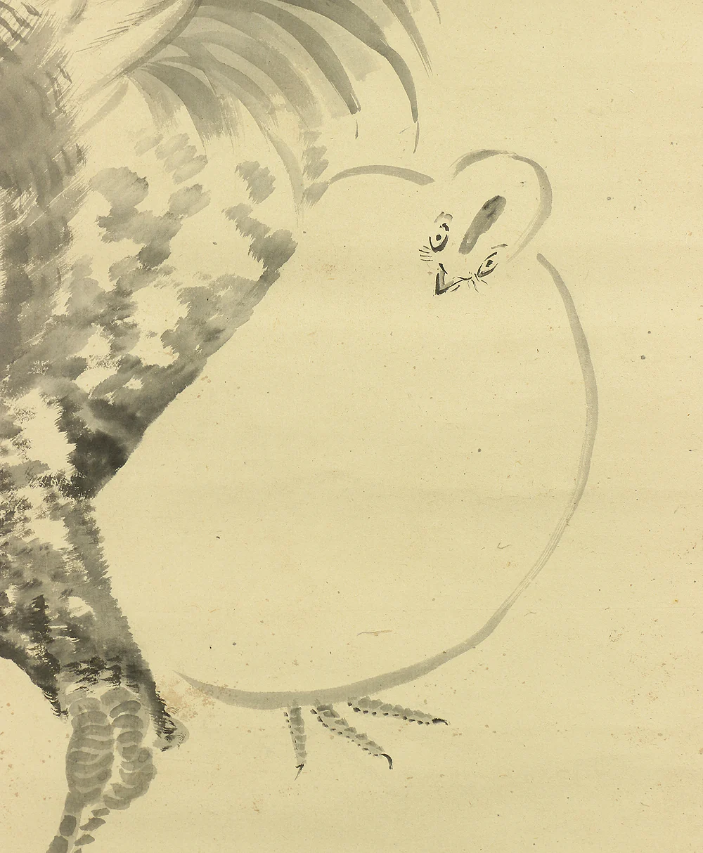 伊藤若冲 Ito Jakuchu (1716-1800) Japanese antique art Paired kakejiku kakemono wall hanging scrolls / Suiboku Ink Painting - Chickens with Box A628 - Image 9