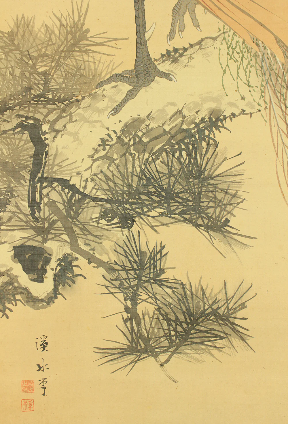 伊藤渓水 Ito Keisui (1879-1967) Japanese art kakejiku kakemono wall hanging scroll / Peafowl Perching on Old Pine Tree with Box RD568 - Image 16