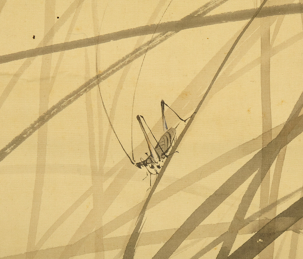 伊藤渓水 Ito Keisui (1879-1967) Japanese art paired kakejiku kakemono wall hanging scrolls / Spring Crescent Moon, Weeping Cherry Blossoms, Autumn Full Moon, and Bell Cricket Perched on Silver Grass with Box RE585 - Image 23