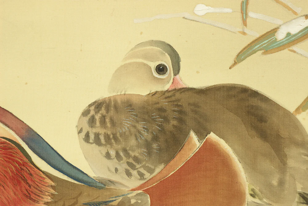 伊藤素軒 Ito Soken (1876-1956) Japanese art kakejiku kakemono wall hanging scroll / Winter Snowy Landscape, Mandarin Duck and Plum Bamboos with Box RC726 - Image 11