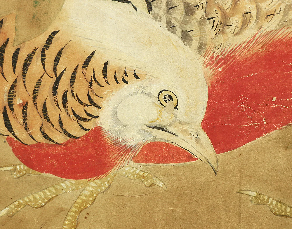 伊徳栄茂 Itoku Eimo Byobu Folding Screen Room divider Two panels / 'Cherry Blossoms, Peony, and Birds' VA352 - Image 15