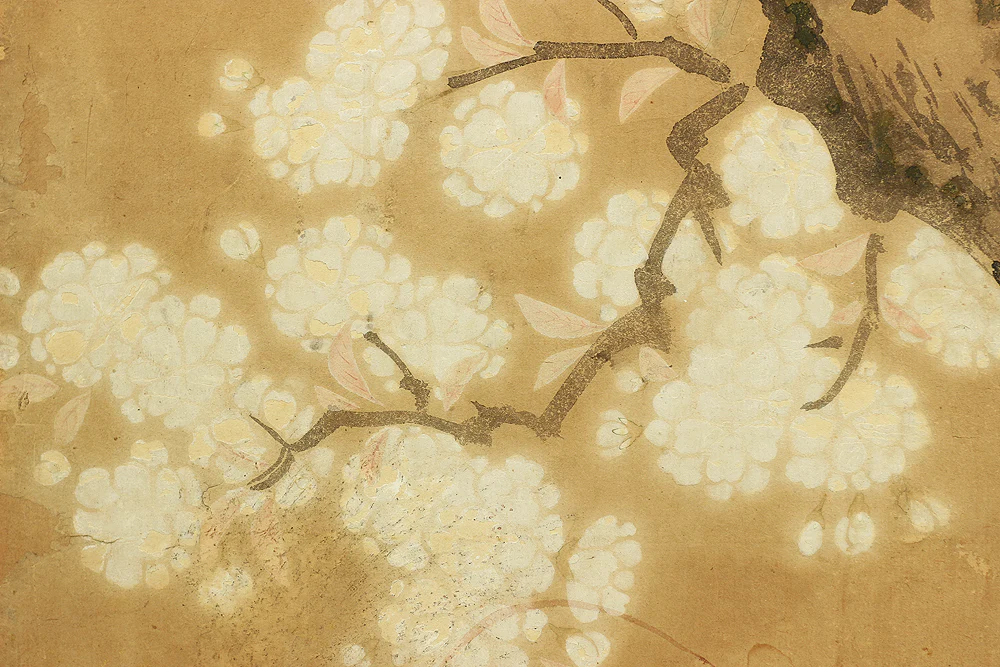 伊徳栄茂 Itoku Eimo Byobu Folding Screen Room divider Two panels / 'Cherry Blossoms, Peony, and Birds' VA352 - Image 25
