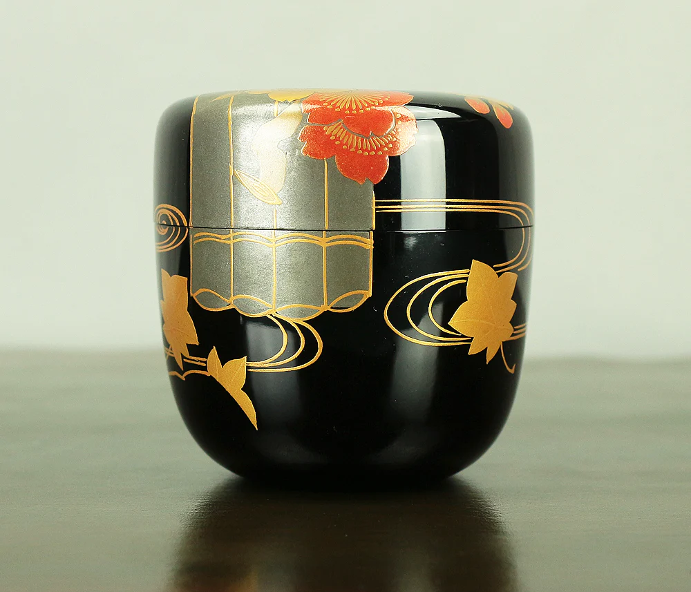 岩倉秀麿 Iwakura Hidemaro - Hanaikada (Flower Raft) Makie Lacquer Chu (Middle) Natsume Tea Caddy with Original Box (Tomobako) / Japanese tea ceremony utensil VA582 - Image 5