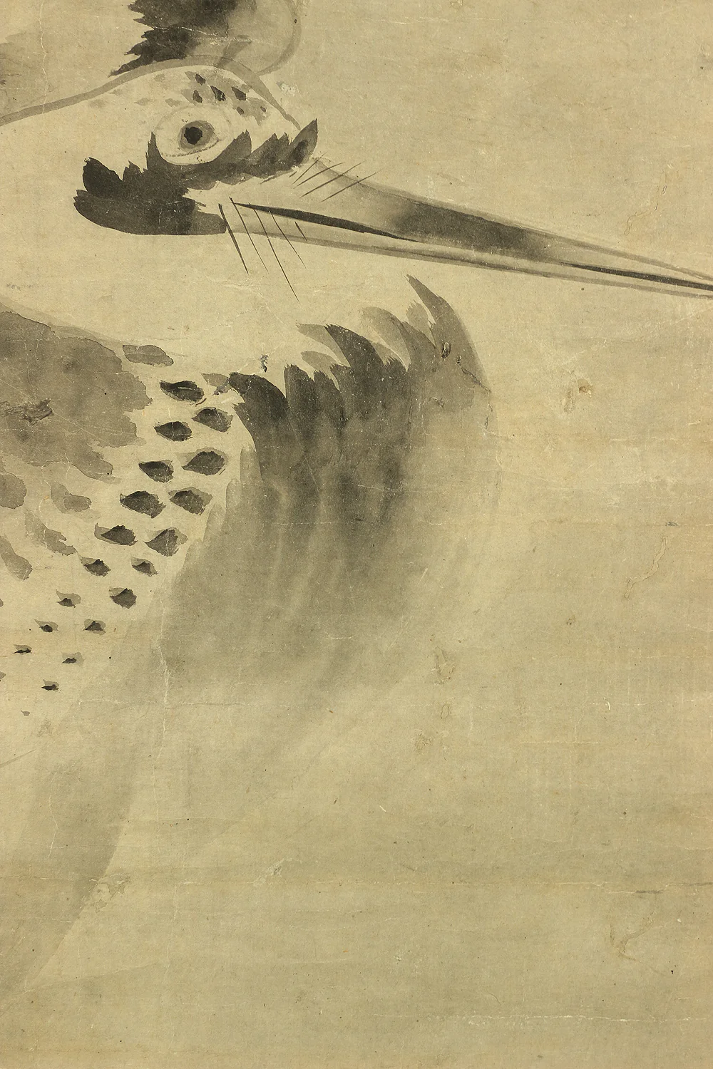 海北友松 Kaiho Yusho (1533-1615) Japanese antique art kakejiku kakemono wall hanging scroll / Suiboku Ink Twin Cranes with Box RC489 - Image 9