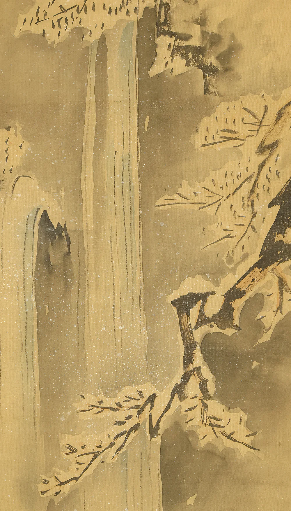 狩野永真安信 Kano Eishin Yasunobu (1613-1685) Japanese antique art a set of three kakejiku kakemono wall hanging scrolls / Waterfall Cherry Blossoms, Snowy Scenery, Autumn Leaves and Moon with Box RE896 - Image 17