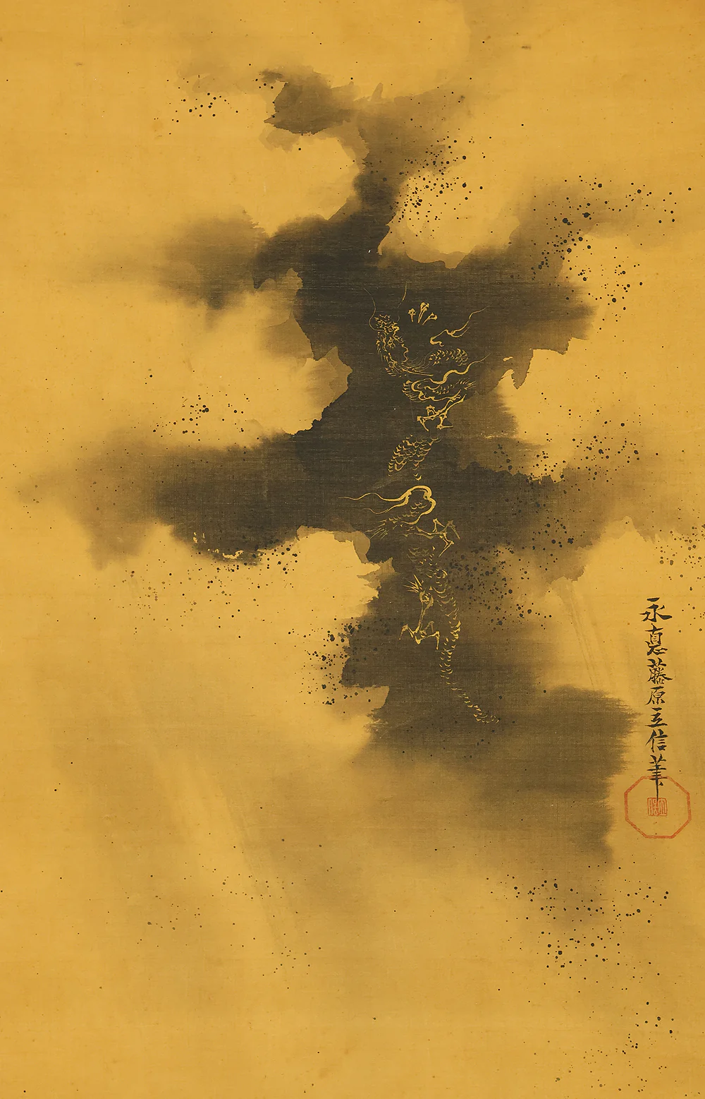 狩野永悳 Kano Eitoku (1815-1891) Japanese antique art kakejiku kakemono wall hanging scroll / Dragon Crossing Over Mount Fuji with Box RE636 - Image 9