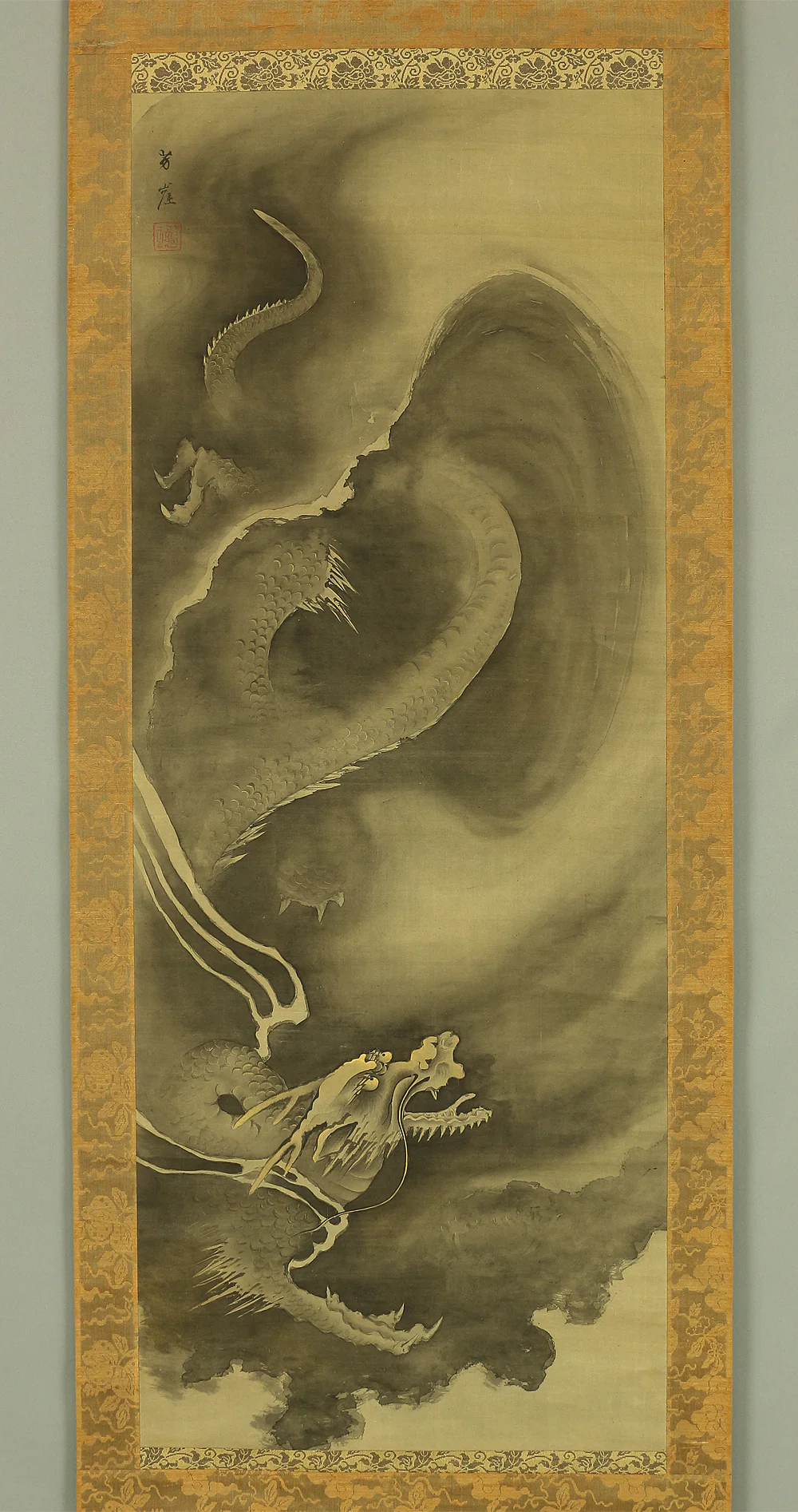 狩野芳崖 Kano Hogai (1828-1888) Japanese antique kakejiku kakemono wall hanging scroll / Four Claws Rising Dragon with Box RA685