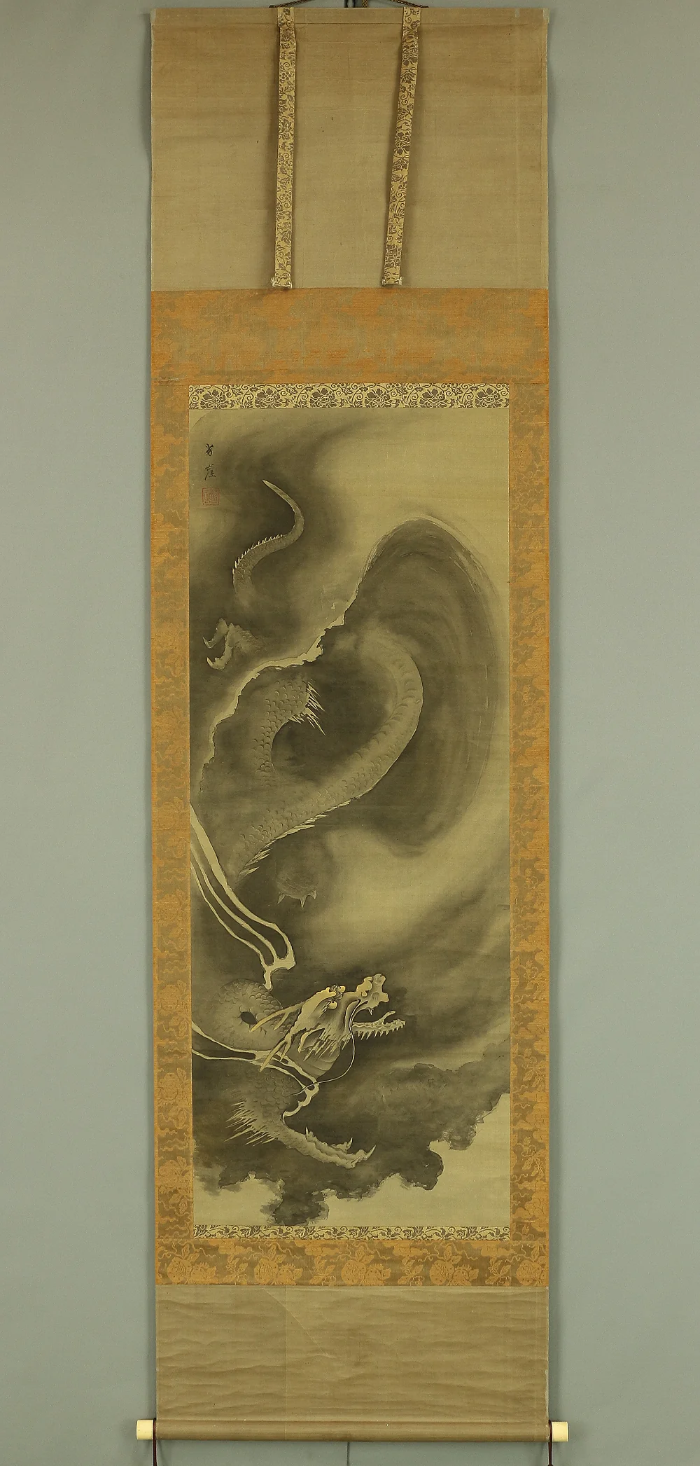 狩野芳崖 Kano Hogai (1828-1888) Japanese antique kakejiku kakemono wall hanging scroll / Four Claws Rising Dragon with Box RA685 - Image 2