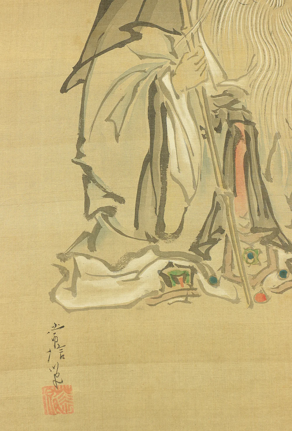 狩野常信 Kano Tsunenobu (1636-1713) Japanese antique art a set of three kakejiku kakemono wall hanging scrolls / Jurojin, Crane, Pine, and Bamboo with Box RA625 - Image 21