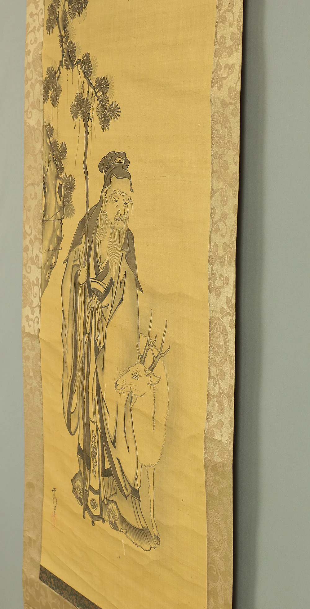 狩野常信 Kano Tsunenobu (1636-1713) Japanese antique art Paired kakejiku kakemono wall hanging scrolls / Broken Ink Landscape (Haboku Sansui) - Ink Landscape Pine Waterfall Jurojin (God of Longevity) with Box RA961 - Image 35