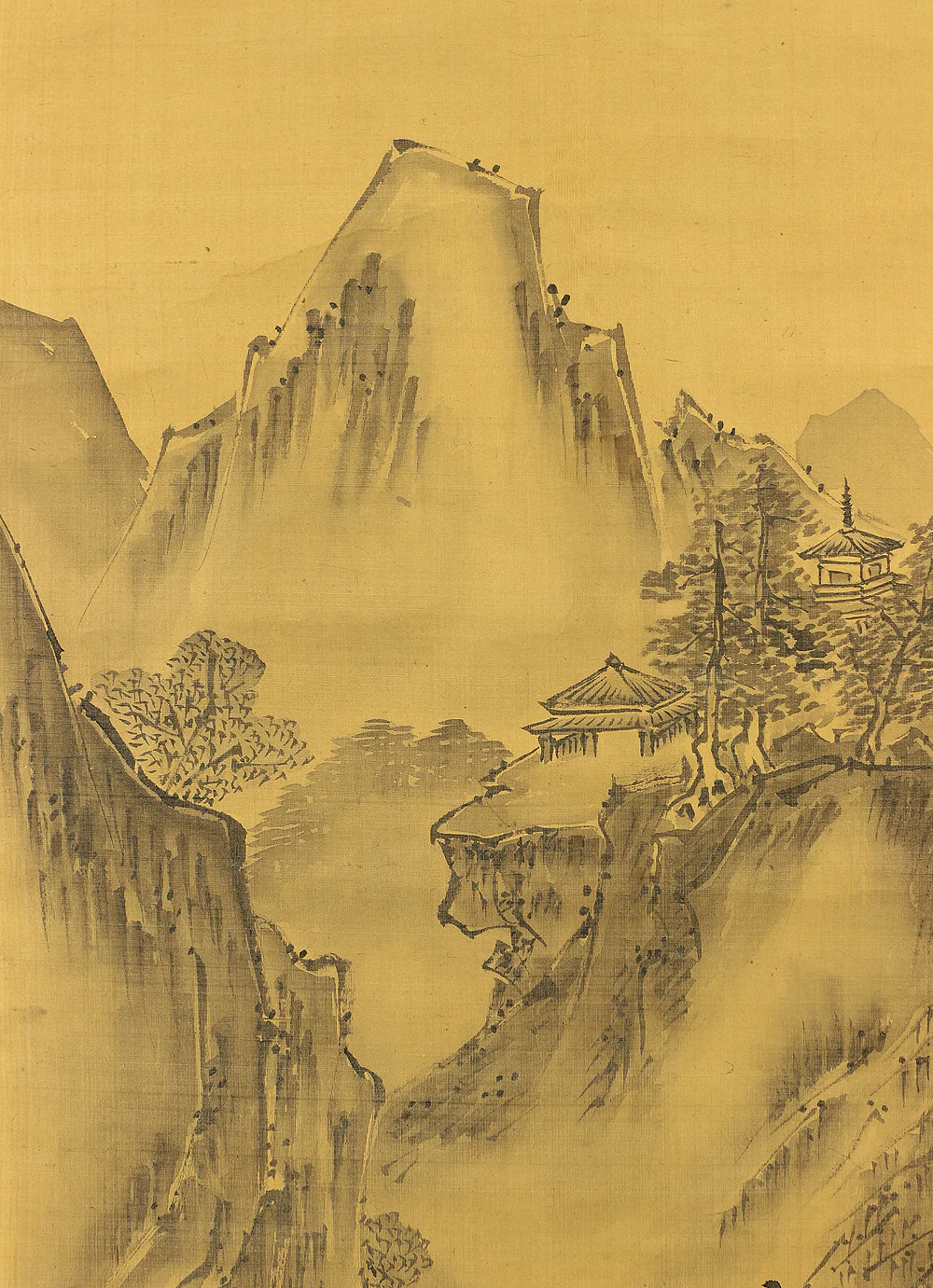 狩野常信 Kano Tsunenobu (1636-1713) Japanese antique art Paired kakejiku kakemono wall hanging scrolls / Broken Ink Landscape (Haboku Sansui) - Ink Landscape Pine Waterfall Jurojin (God of Longevity) with Box RA961 - Image 40
