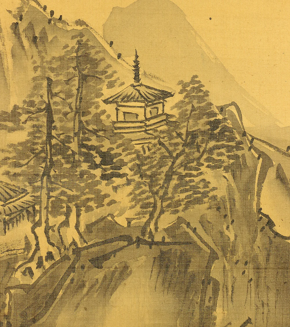 狩野常信 Kano Tsunenobu (1636-1713) Japanese antique art Paired kakejiku kakemono wall hanging scrolls / Broken Ink Landscape (Haboku Sansui) - Ink Landscape Pine Waterfall Jurojin (God of Longevity) with Box RA961 - Image 44