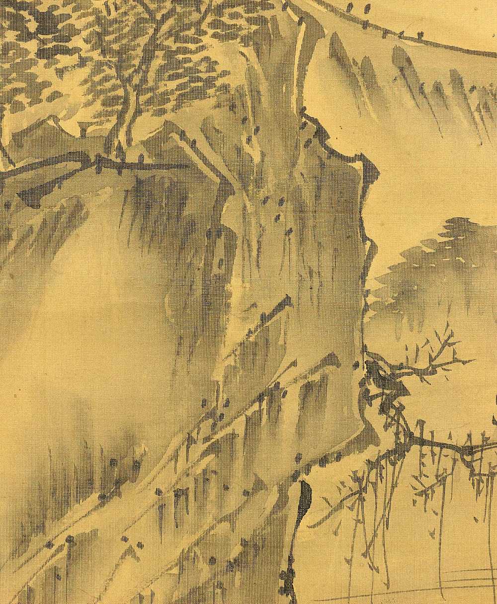 狩野常信 Kano Tsunenobu (1636-1713) Japanese antique art Paired kakejiku kakemono wall hanging scrolls / Broken Ink Landscape (Haboku Sansui) - Ink Landscape Pine Waterfall Jurojin (God of Longevity) with Box RA961 - Image 45