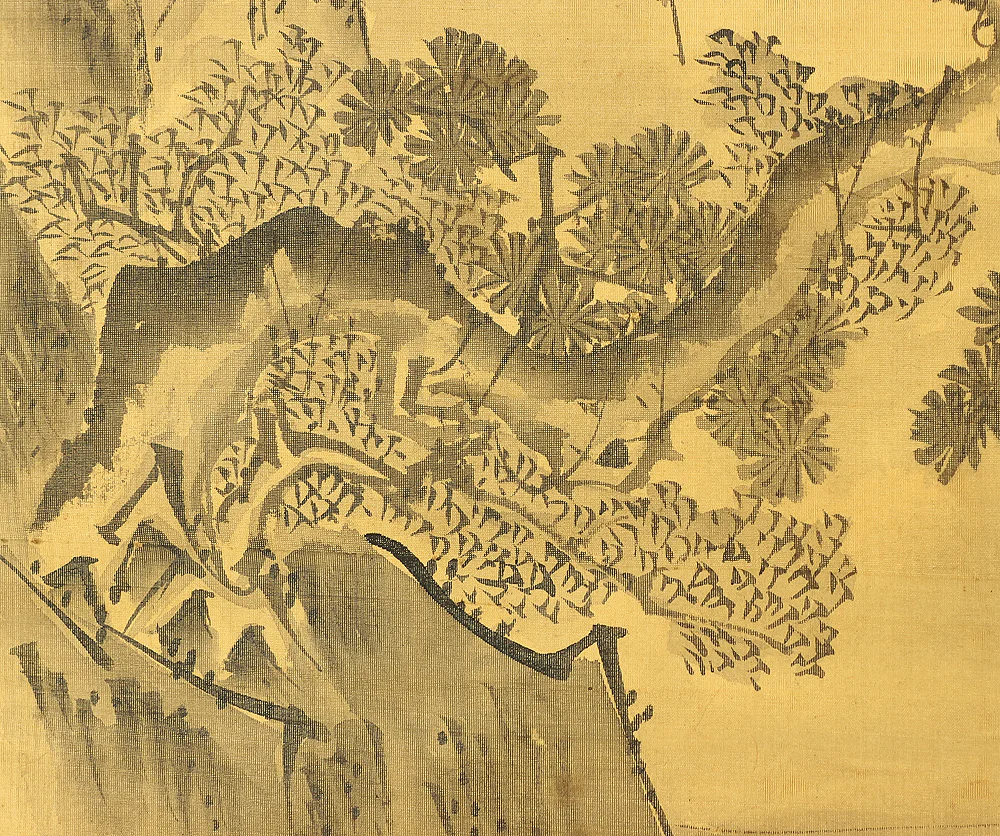 狩野常信 Kano Tsunenobu (1636-1713) Japanese antique art Paired kakejiku kakemono wall hanging scrolls / Broken Ink Landscape (Haboku Sansui) - Ink Landscape Pine Waterfall Jurojin (God of Longevity) with Box RA961 - Image 52