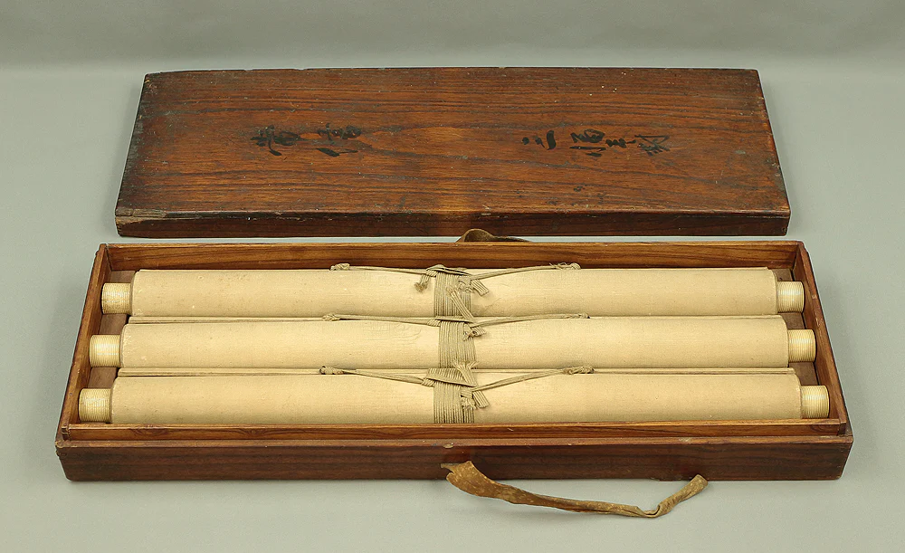 狩野常信 Kano Tsunenobu (1636-1713) Japanese antique art Paired kakejiku kakemono wall hanging scrolls / Broken Ink Landscape (Haboku Sansui) - Ink Landscape Pine Waterfall Jurojin (God of Longevity) with Box RA961 - Image 59