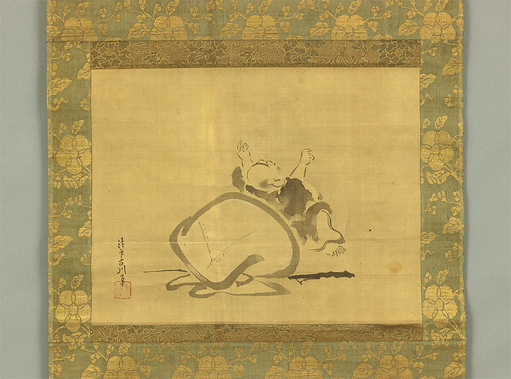 狩野常信 Kano Tsunenobu (1636-1713) Japanese art kakejiku kakemono wall hanging scroll / Hotei with Box RB128 - Image 3