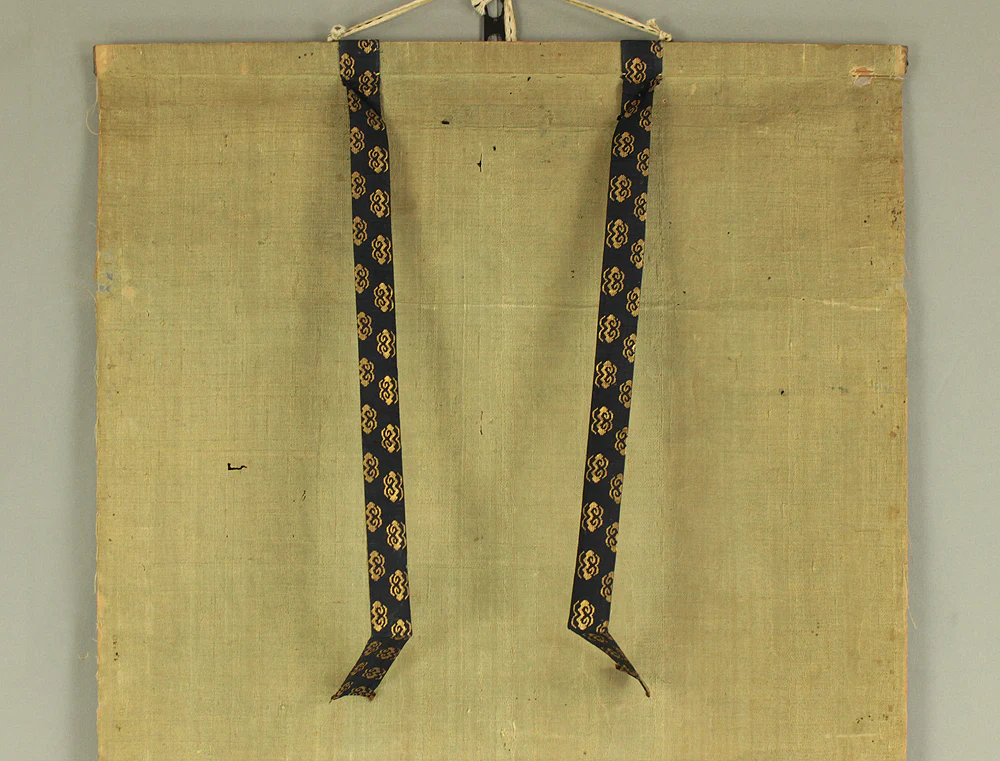 狩野安信 Kano Yasunobu (1614-1685) Japanese antique art kakejiku kakemono wall hanging scroll / Suiboku Ink Hotei Sitting on Sack with Box RD214 - Image 3