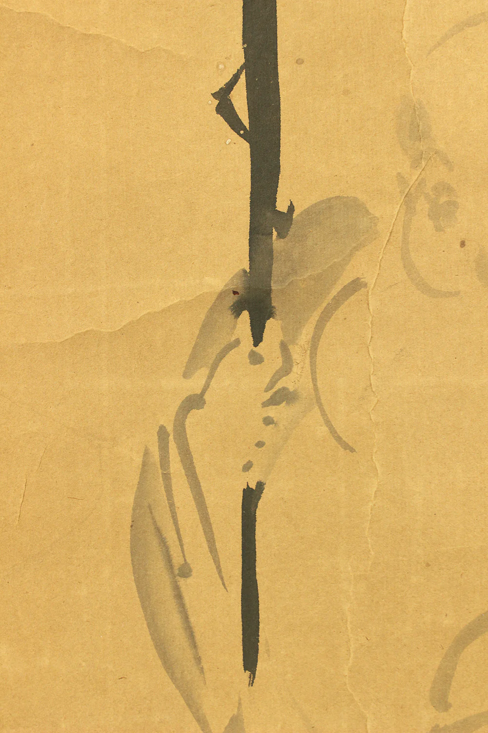 狩野安信 Kano Yasunobu (1614-1685) Japanese antique art kakejiku kakemono wall hanging scroll / Suiboku Ink Hotei Sitting on Sack with Box RD214 - Image 7