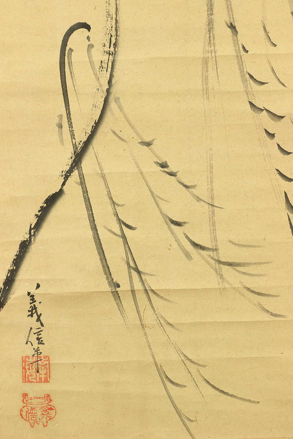 義信 Yoshinobu (Kano school) Japanese art kakejiku kakemono wall hanging scroll / Two Bats, Moon, and Willow RB248 - Image 10