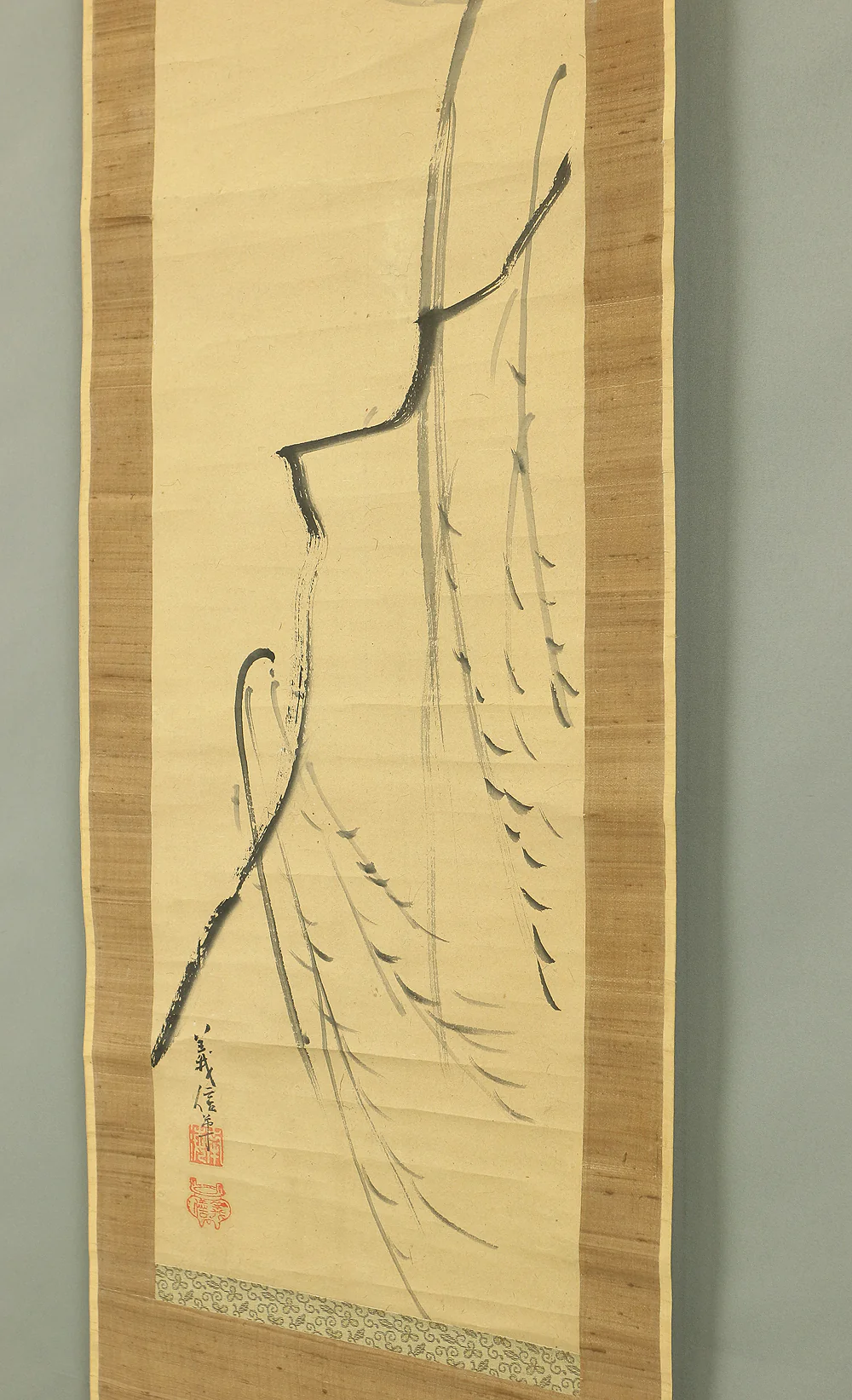 義信 Yoshinobu (Kano school) Japanese art kakejiku kakemono wall hanging scroll / Two Bats, Moon, and Willow RB248 - Image 13