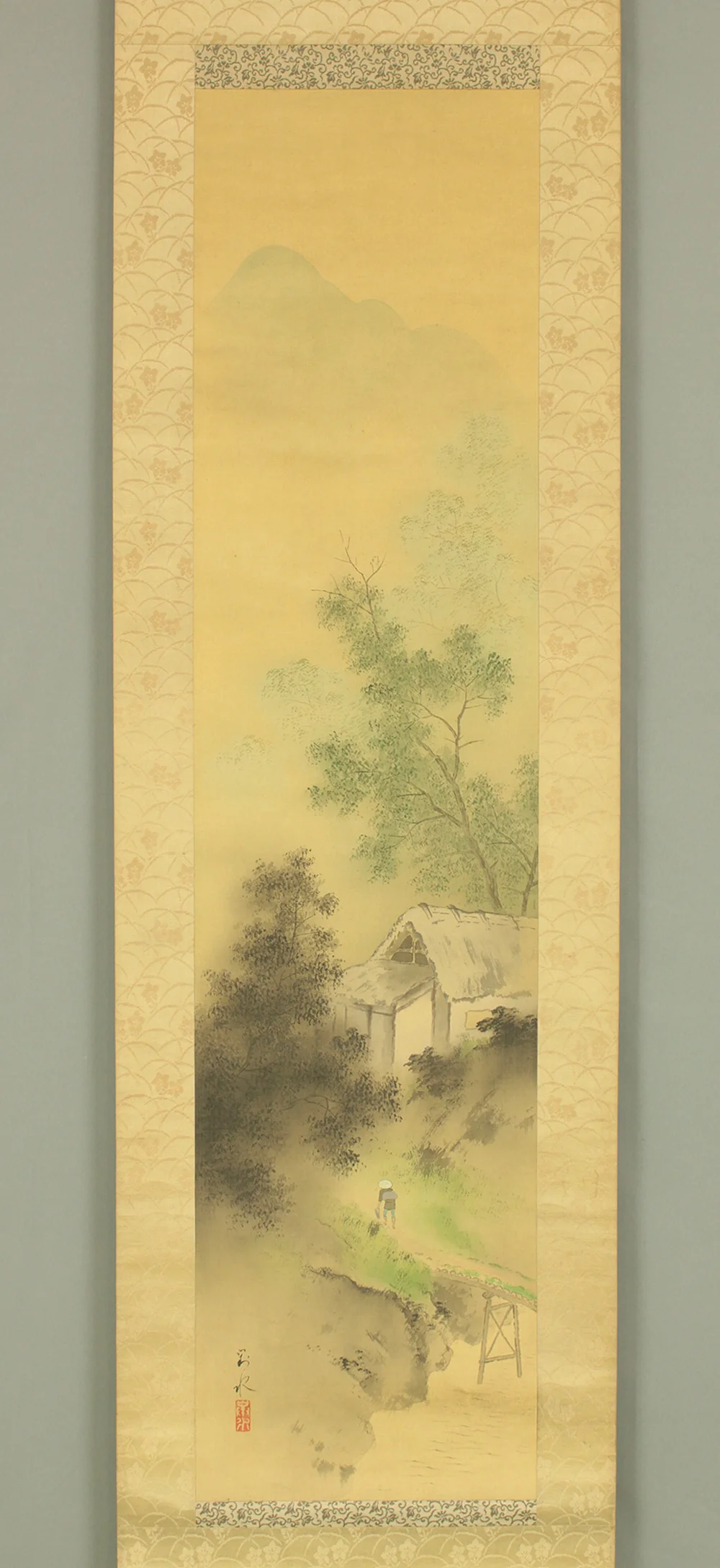 片山對水 Katayama Taisui Japanese art kakejiku kakemono wall hanging scroll / Summer Mountains Rivers Country Houses with Original Box (Tomobako) RD619