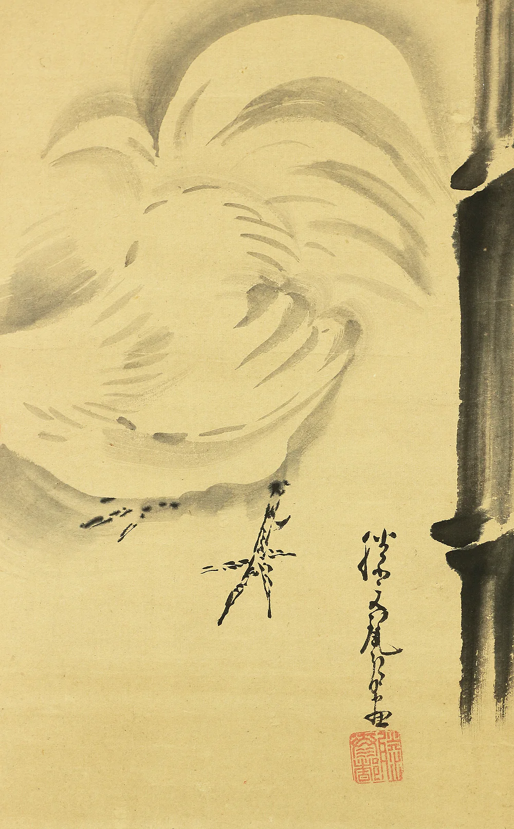 加藤文麗 Kato Bunrei (1706-1782) Japanese antique art kakejiku kakemono wall hanging scroll / Chicken and Bamboo with Box RB649 - Image 10
