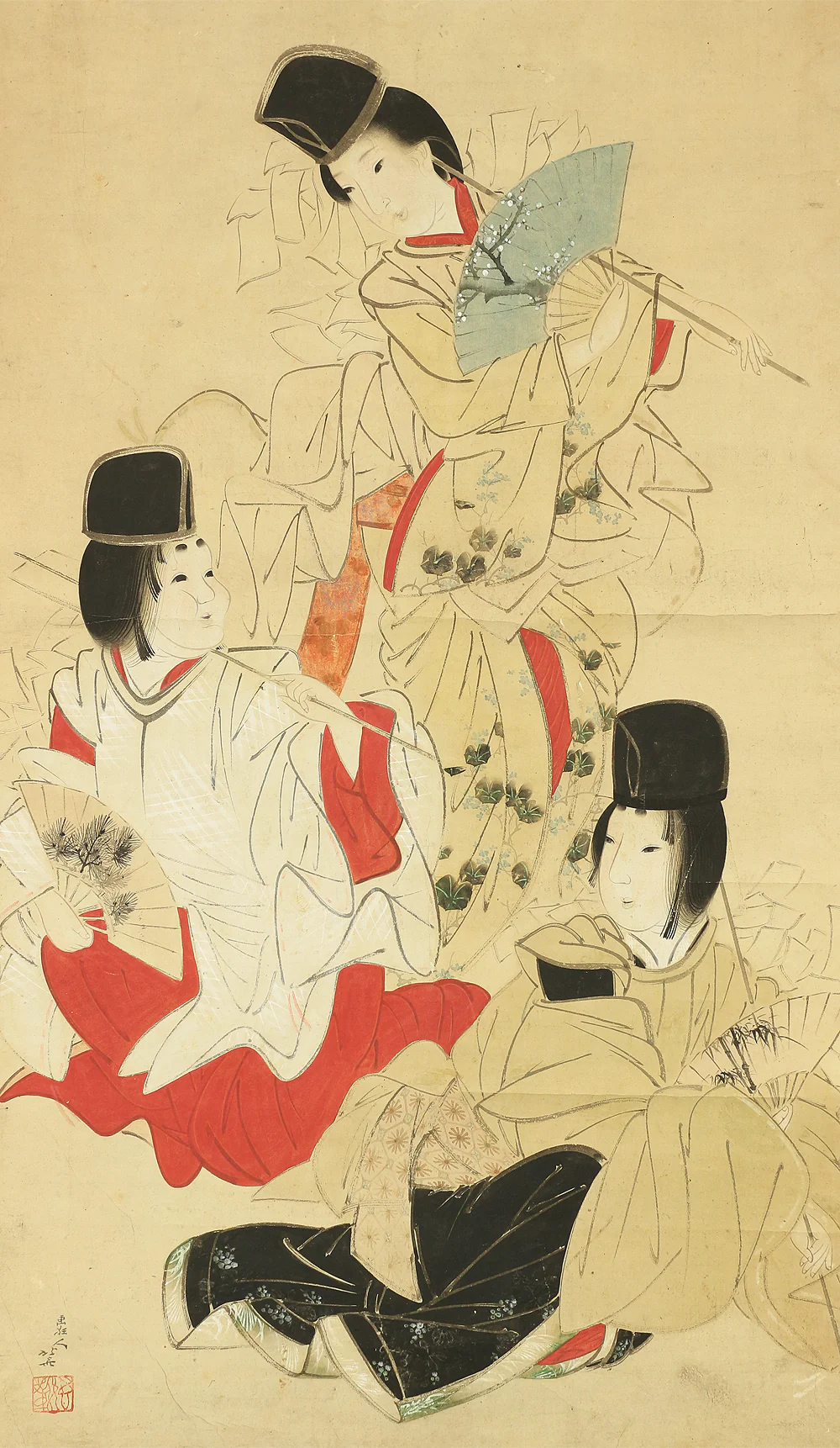 葛飾北斎 Katsushika Hokusai (1760-1849) Japanese antique art kakejiku kakemono wall hanging scroll / Dancing Beautiful Three Court Ladies W679 - Image 5