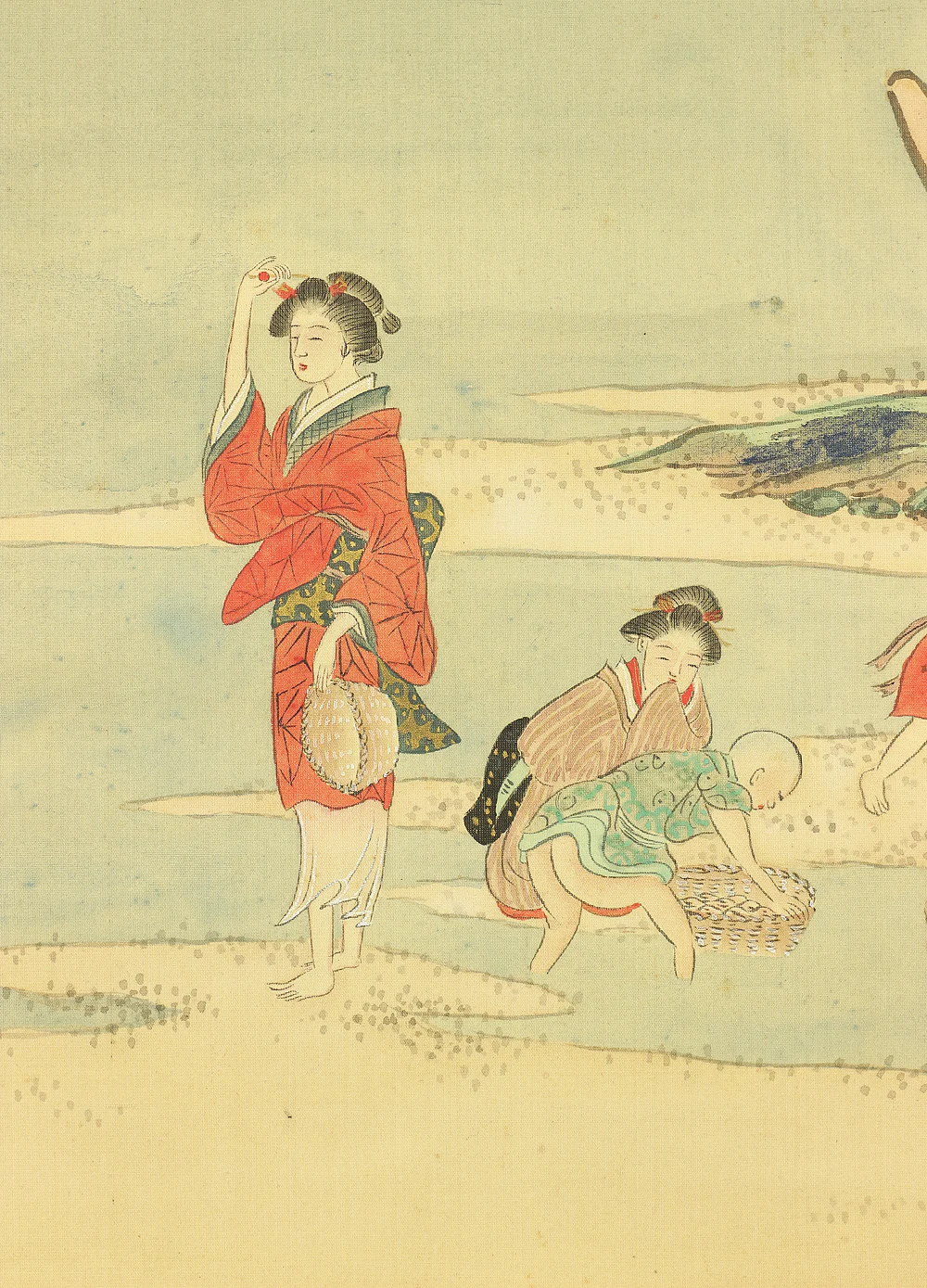葛飾北斎 Katsushika Hokusai (1760-1849) Japanese antique art kakejiku kakemono wall hanging scroll / Digging for clams on the beach W936 - Image 11