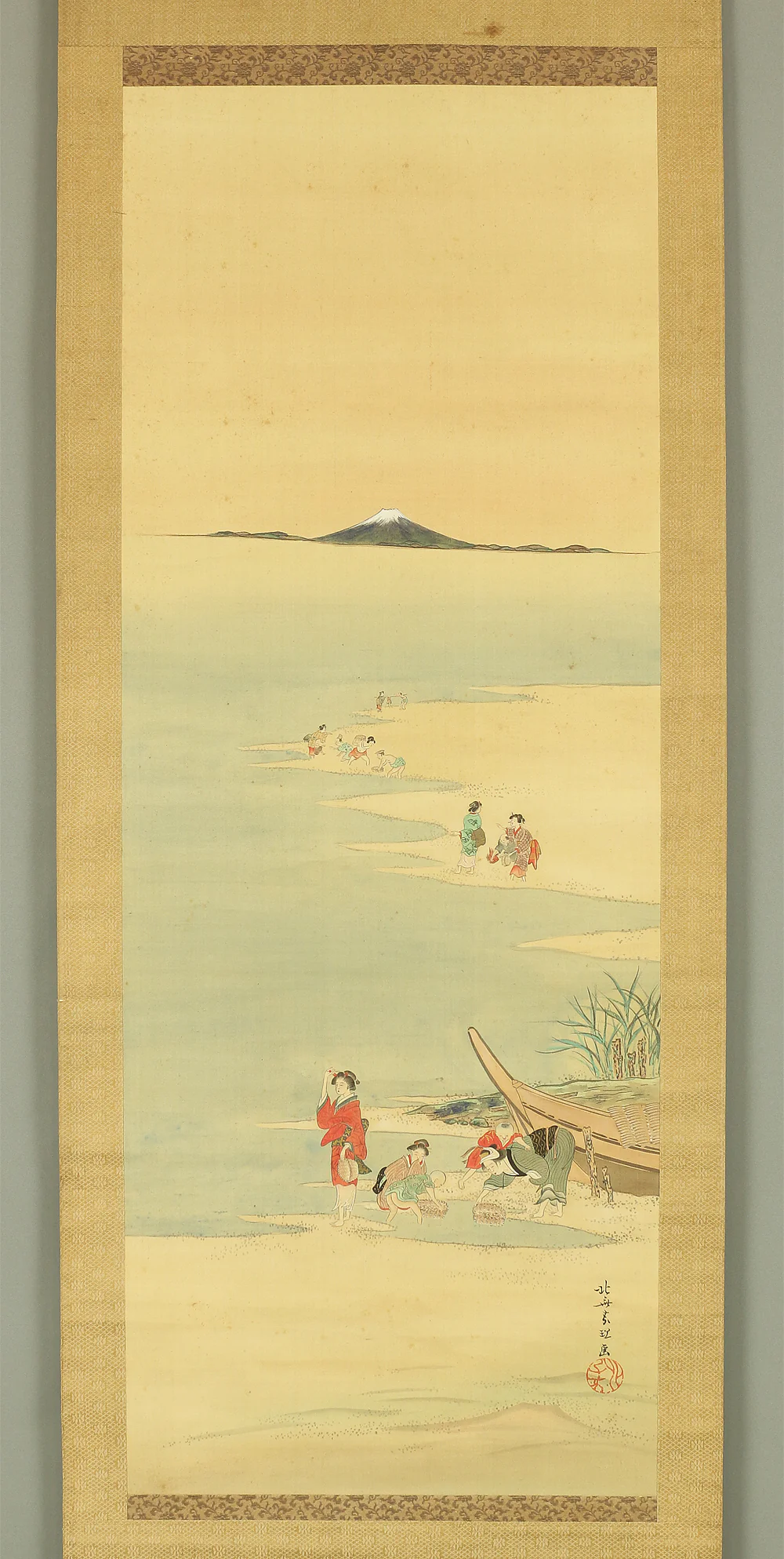 葛飾北斎 Katsushika Hokusai (1760-1849) Japanese antique art kakejiku kakemono wall hanging scroll / Digging for clams on the beach W936 - Image 3