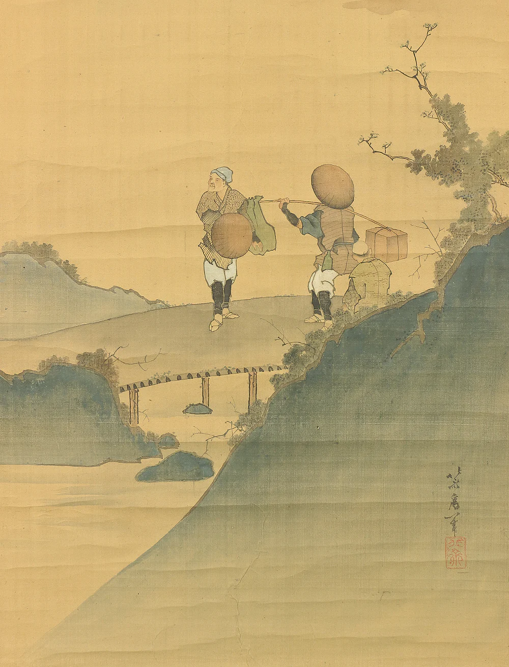 葛飾北斎 Katsushika Hokusai (1760-1849) Japanese antique art Paired kakejiku kakemono wall hanging scrolls / Travelers and Mt. Fuji Scenery with Box A627 - Image 6