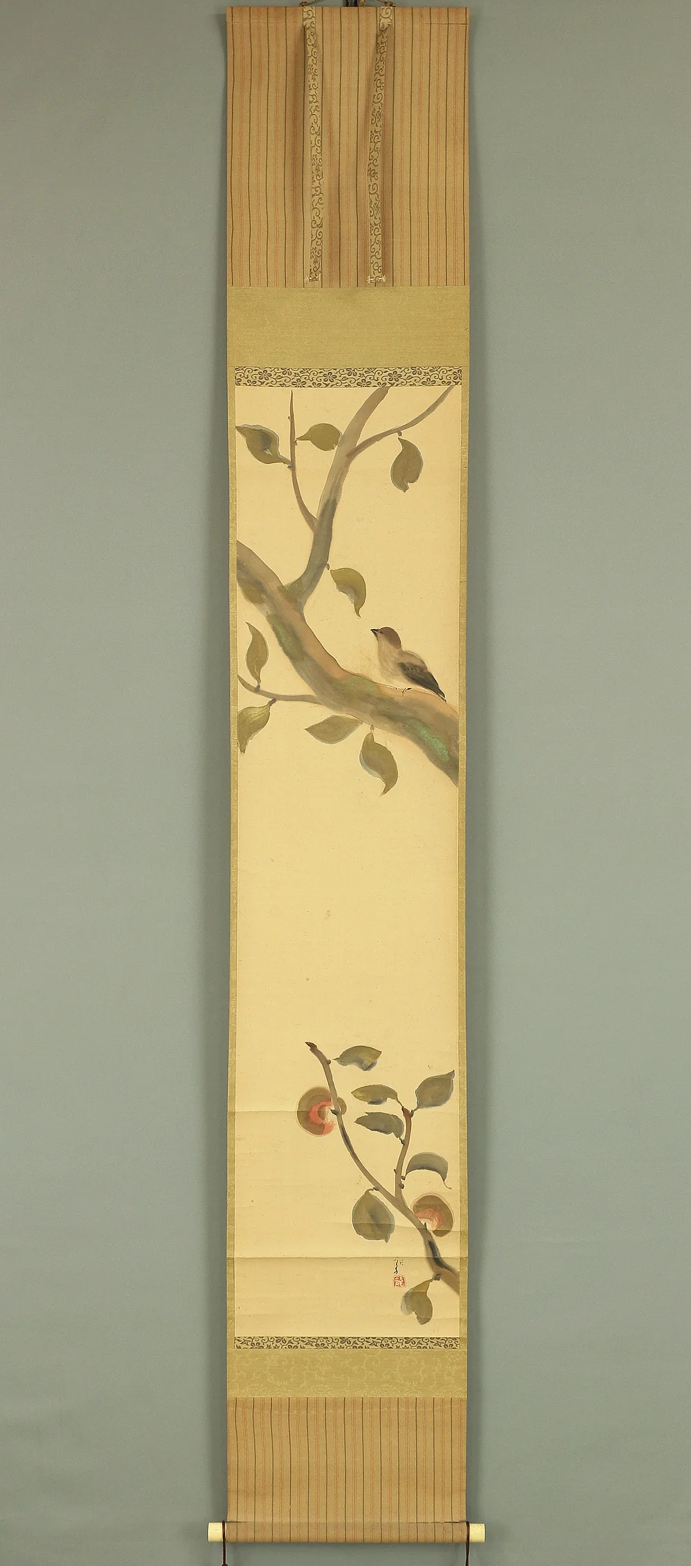 川端龍子 Kawabata Ryushi Japanese art kakejiku kakemono wall hanging scroll / Bird & Persimmon with Original Box (Tomobako) A200 - Image 2