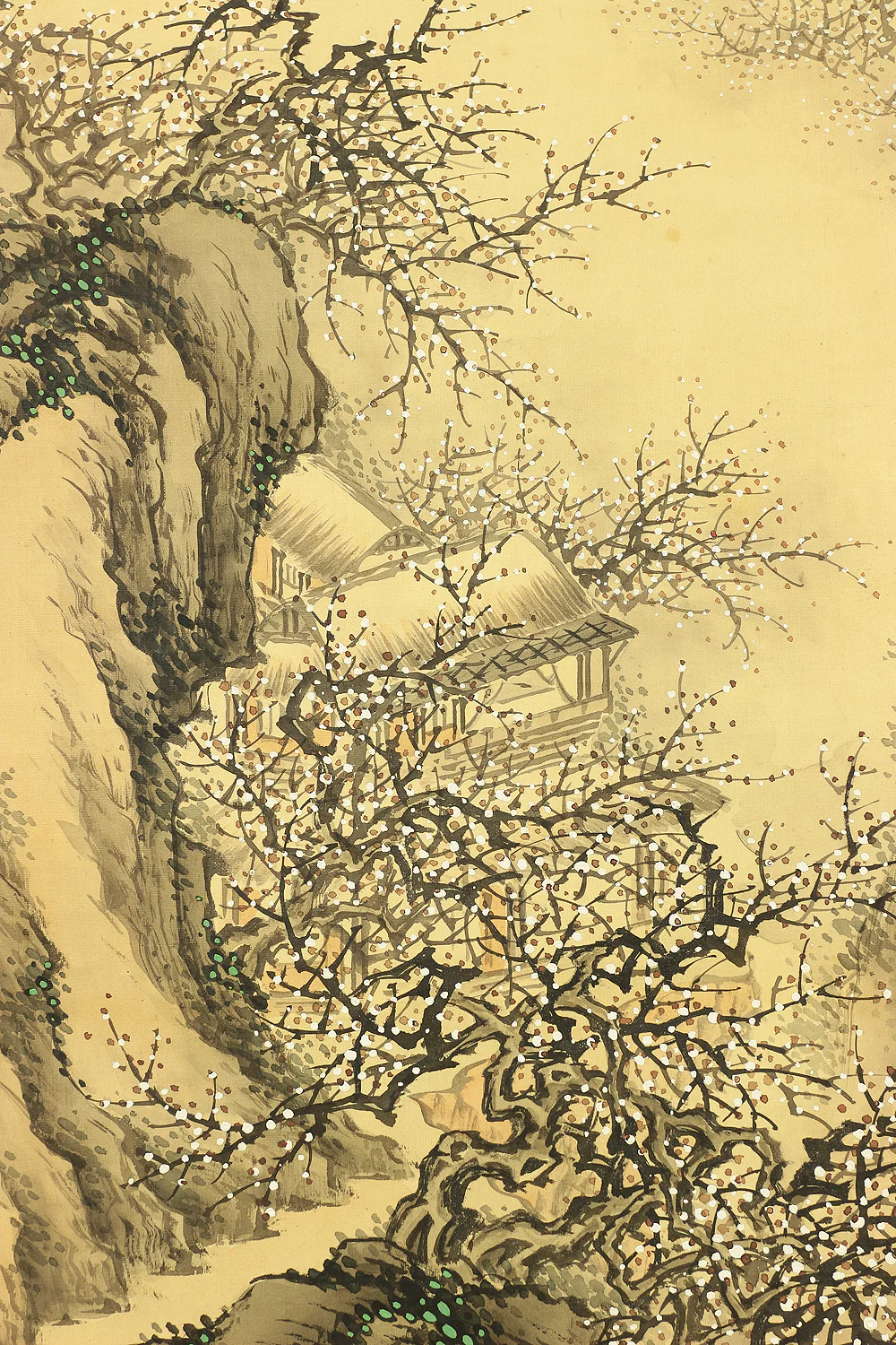 河辺青蘭 Kawabe Seiran (1868-1931) Japanese art kakejiku kakemono wall hanging scroll / Plum Trees Waterfall Village in Deep Mountain Landscape with Original Box (Tomobako) A860 - Image 11