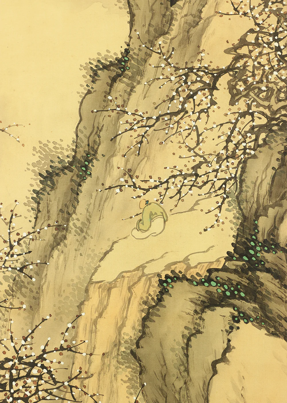 河辺青蘭 Kawabe Seiran (1868-1931) Japanese art kakejiku kakemono wall hanging scroll / Plum Trees Waterfall Village in Deep Mountain Landscape with Original Box (Tomobako) A860 - Image 12