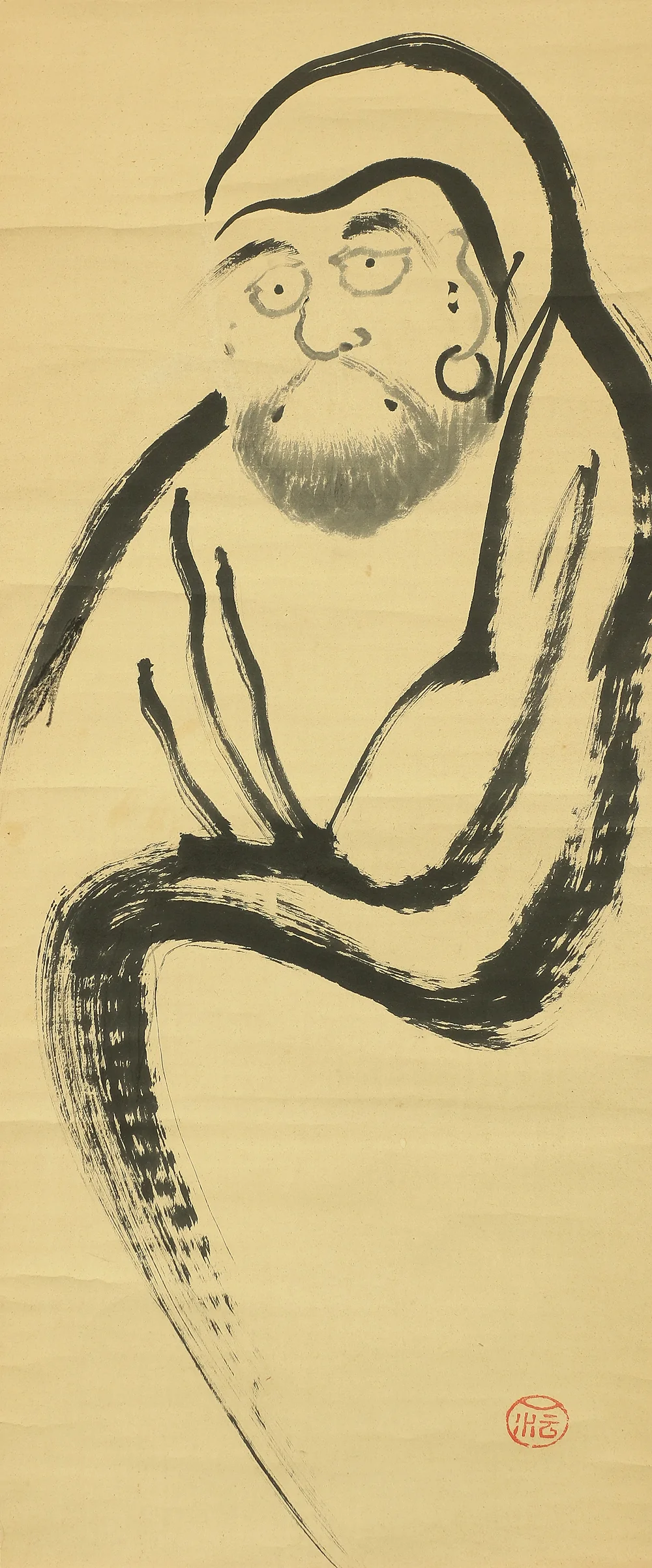 華山海應 Kazan Kaio Myoshin-ji school Kokusei-ji priest Japanese art kakejiku kakemono wall hanging scroll / 萬法帰一 Banpo Ichini Kisu - Bodhidharma A866 - Image 8