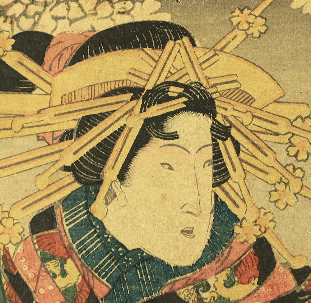 渓斎英泉 Keisai Eisen (1790-1848) Japanese antique art Original Ukiyo-e Woodblock prints / 「岡本屋内重岡」Courtesan Shigeoka of Okamotoya Published by Ezakiya 江崎屋 OW186 - Image 6