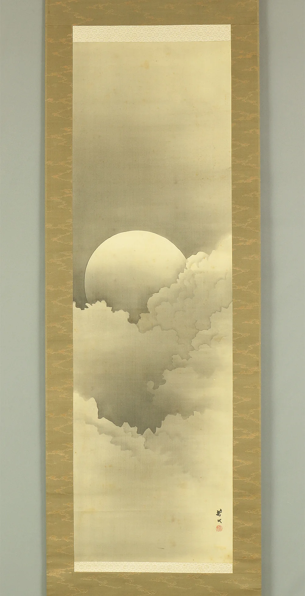 Order item: 菊池芳文 Kikuchi Hobun (1862-1918) Japanese antique art kakejiku kakemono wall hanging scroll / Moon Showing Out from Clouds with Double Box RB516