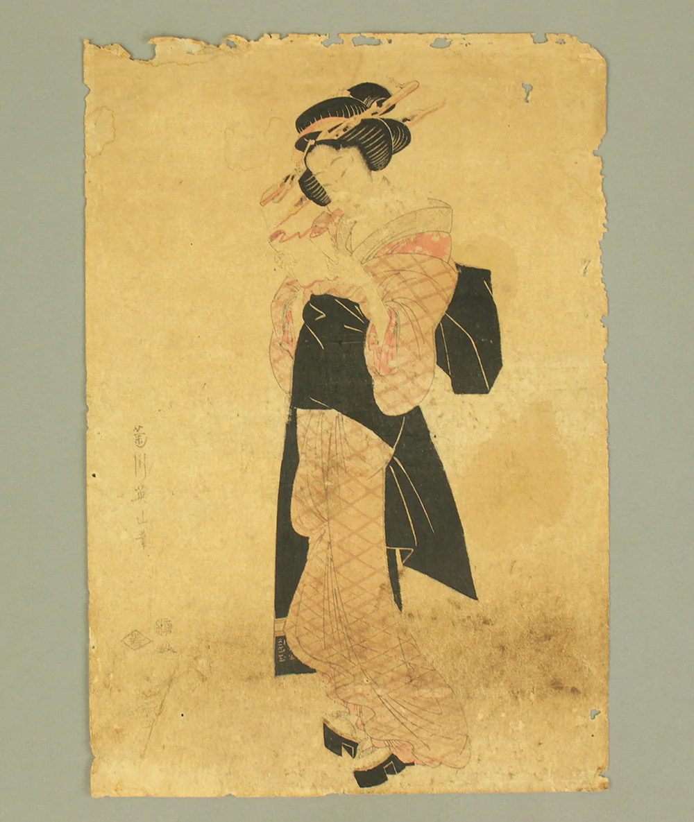 菊川英山 Kikukawa Eizan (1787-1867) Japanese antique art Original Ukiyo-e woodblock print / Beautiful Woman in Kimono OW355