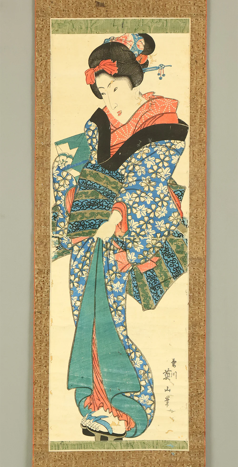 菊川英山 Kikukawa Eizan (1787-1867) Japanese antique art Woodblock Print kakejiku kakemono wall hanging scroll / Ukiyo-e Beauty RE151