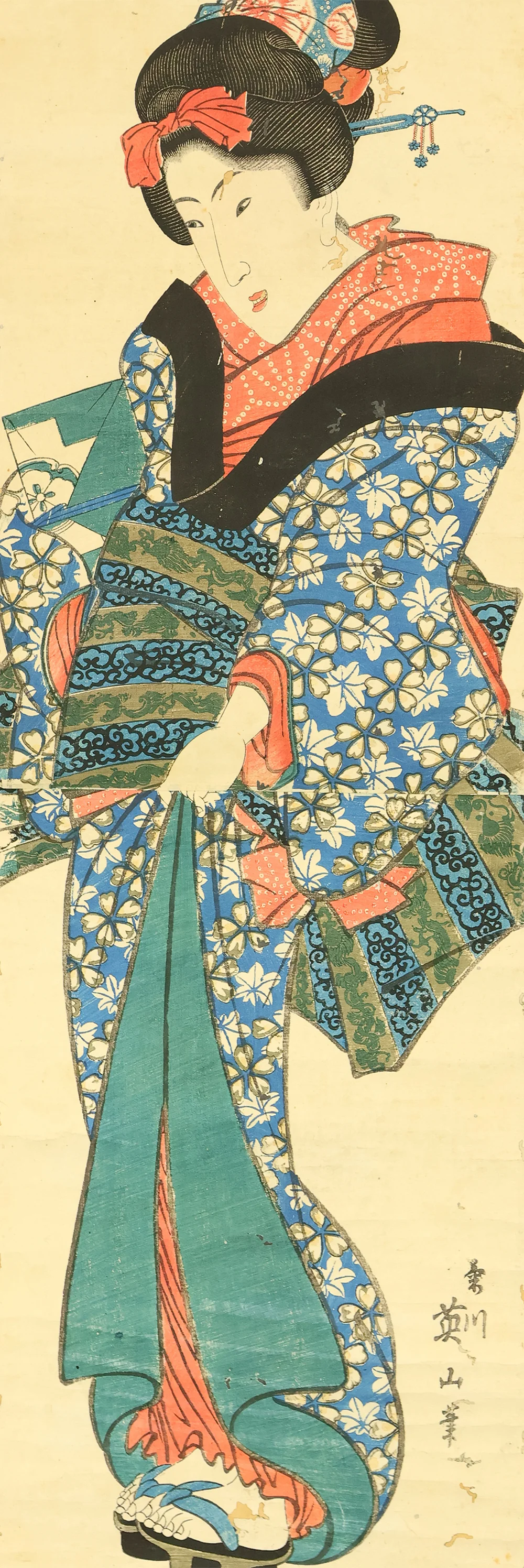 菊川英山 Kikukawa Eizan (1787-1867) Japanese antique art Woodblock Print kakejiku kakemono wall hanging scroll / Ukiyo-e Beauty RE151 - Image 4