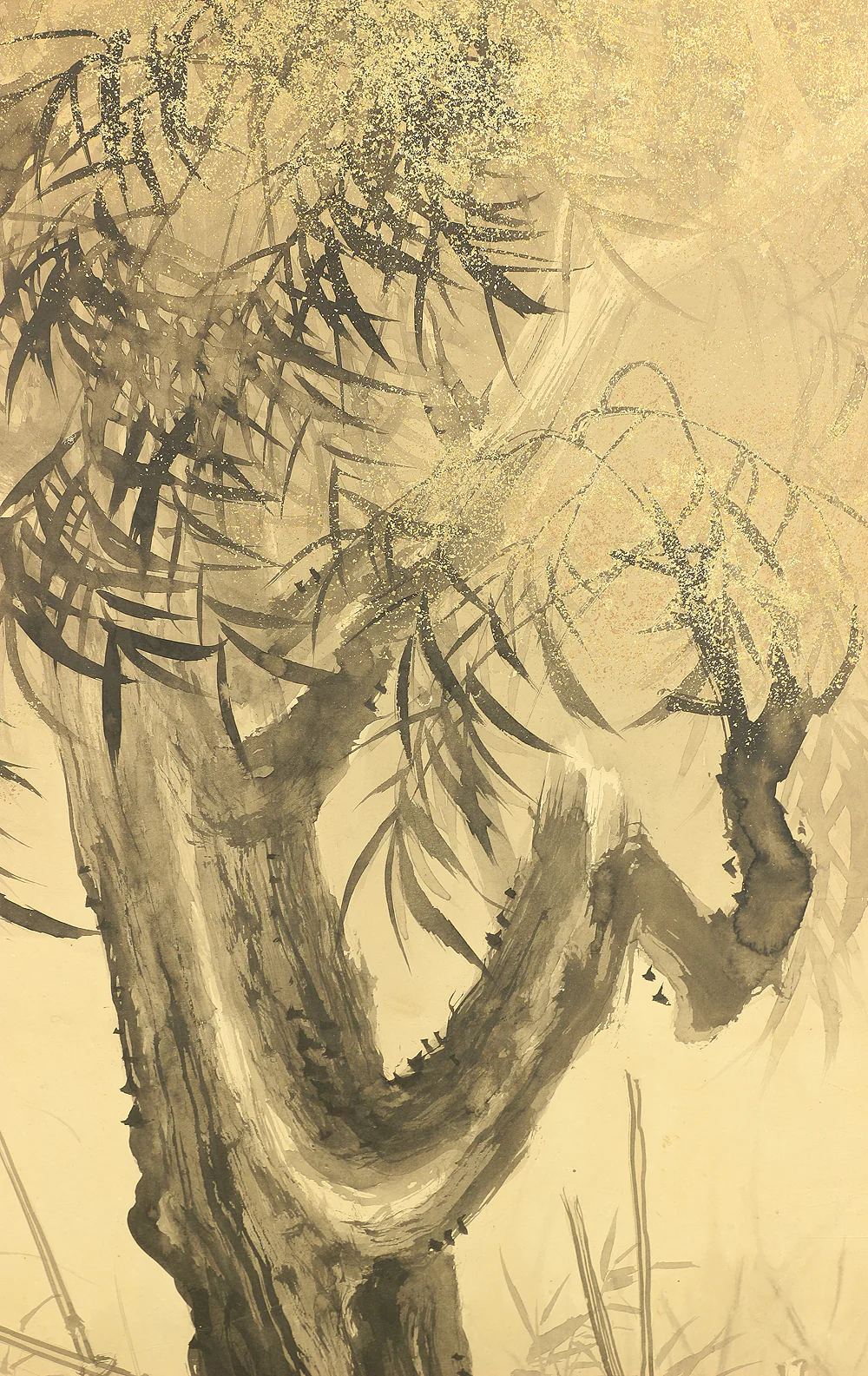 木村光年 Kimura Konen (b 1877) Byobu Folding Screen Room divider Two panels / 'Moon, Willow Tree, and Waterside Raccoon Dog' VA353 - Image 11