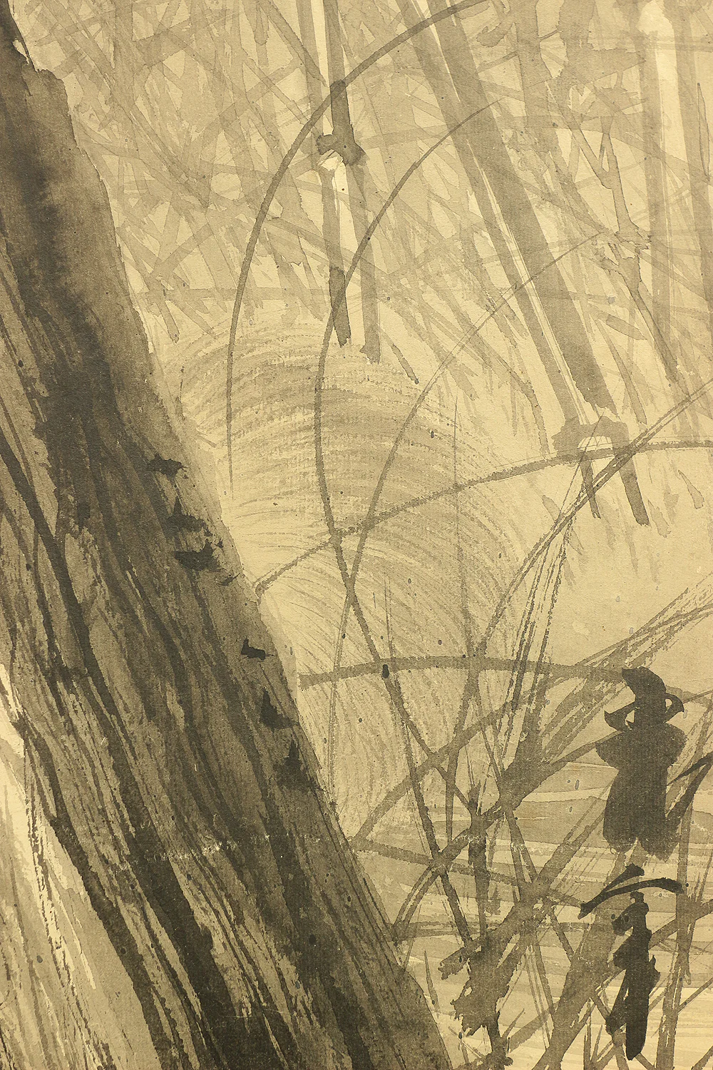 木村光年 Kimura Konen (b 1877) Byobu Folding Screen Room divider Two panels / 'Moon, Willow Tree, and Waterside Raccoon Dog' VA353 - Image 19