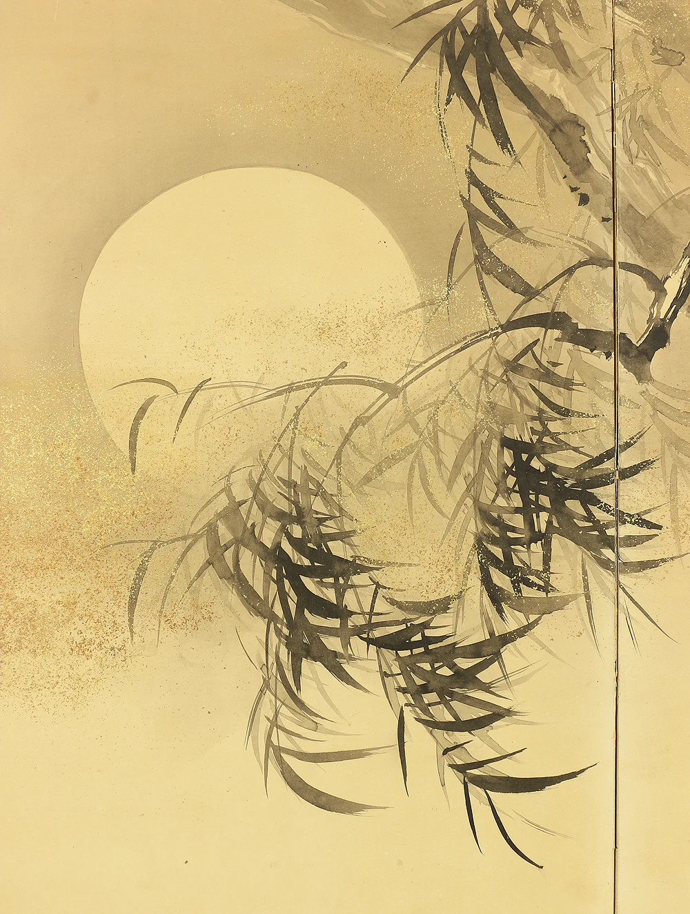 木村光年 Kimura Konen (b 1877) Byobu Folding Screen Room divider Two panels / 'Moon, Willow Tree, and Waterside Raccoon Dog' VA353 - Image 5