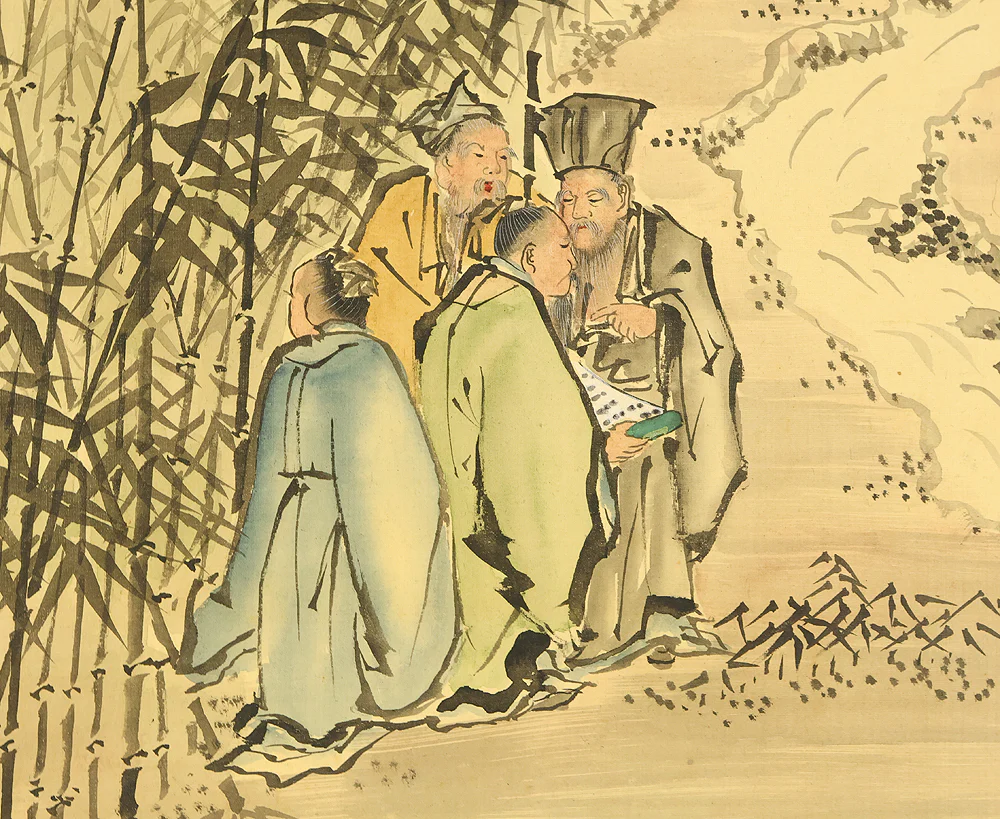 木村頼雄 Kimura Raiyu Japanese art kakejiku kakemono wall hanging scroll / Seven Sages in Bamboo Grove and Valley Landscape with Box RE132 - Image 11
