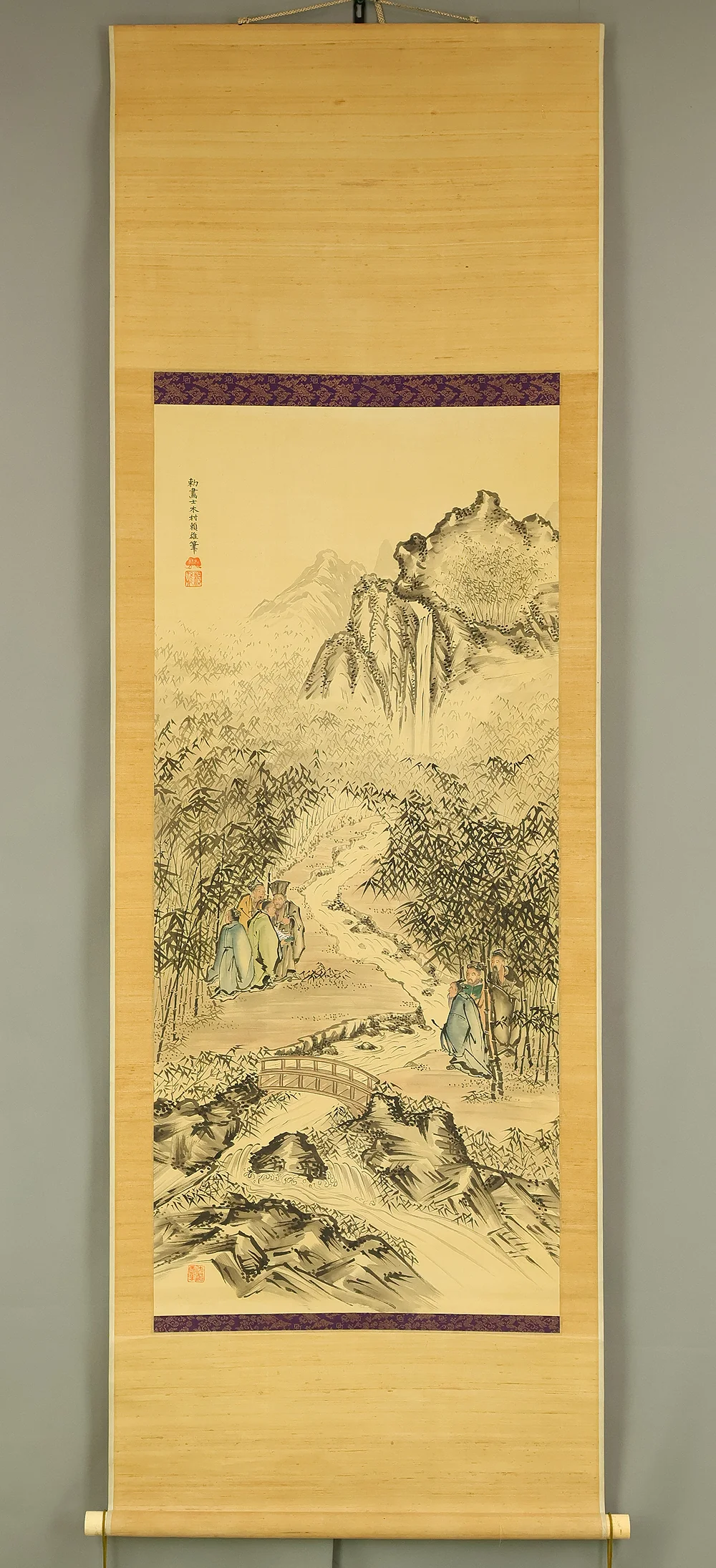 木村頼雄 Kimura Raiyu Japanese art kakejiku kakemono wall hanging scroll / Seven Sages in Bamboo Grove and Valley Landscape with Box RE132 - Image 2