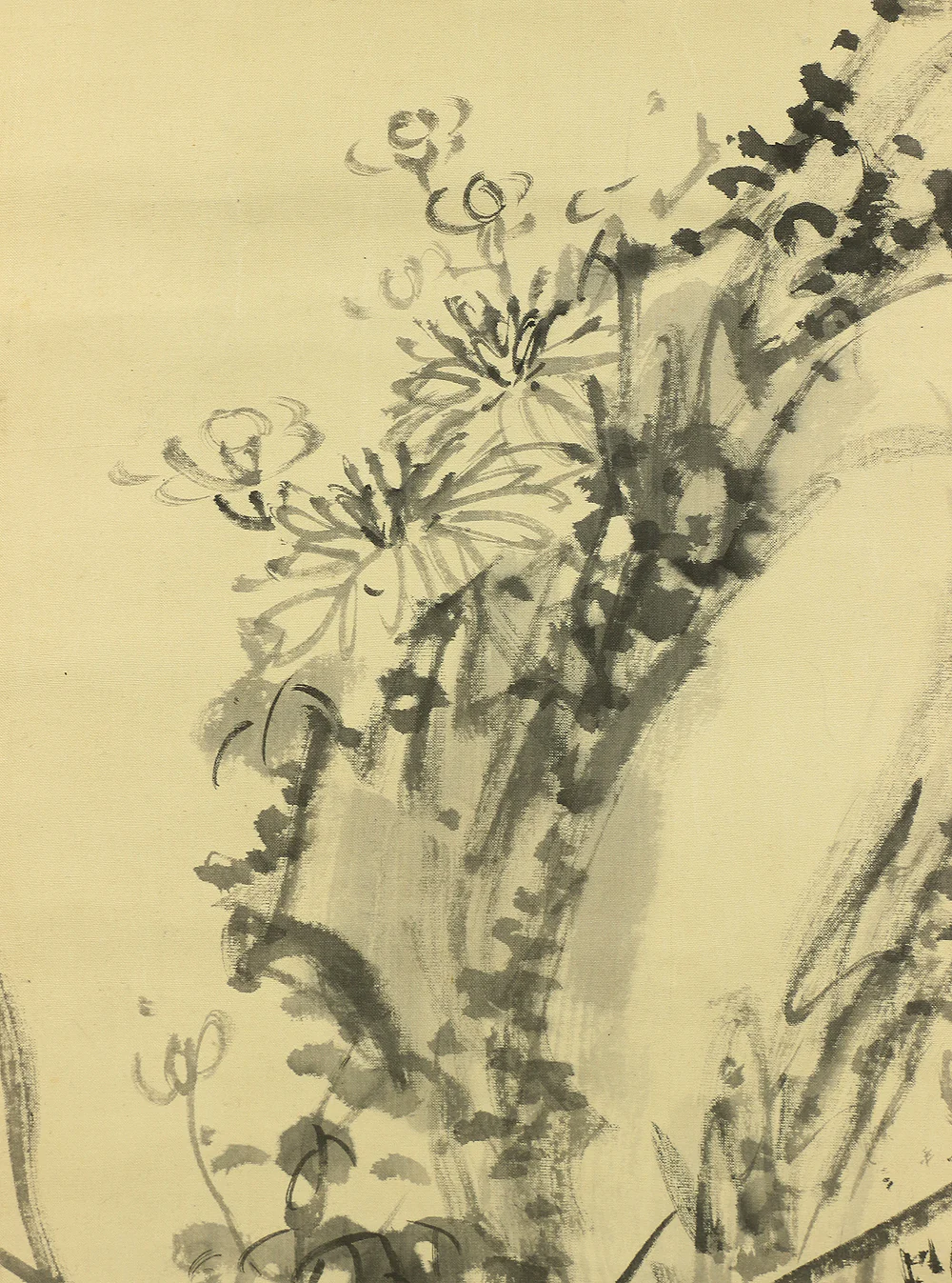木下逸雲 Kinoshita Itsuun (1800-1866) Japanese antique art kakejiku kakemono wall hanging scroll / Chrysanthemum, Orchid, and Rock with Box, Explanation RA184 - Image 10