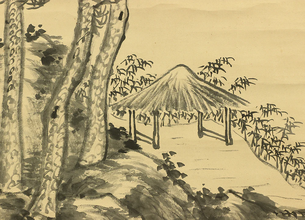 木下逸雲 Kinoshita Itsuun (1800-1866) Japanese antique art kakejiku kakemono wall hanging scroll / Riverside Arbor Pine Bamboo Sansui Landscape RB779 - Image 14