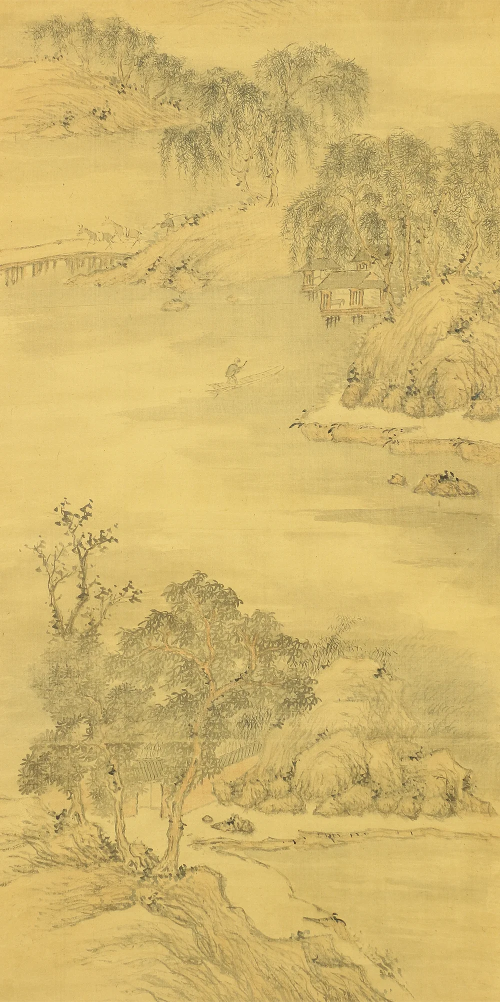 木下逸雲 Kinoshita Itsuun (1800-1866) Japanese art kakejiku kakemono wall hanging scroll / Willow Village Landscape Sansui with Box RA648 - Image 10