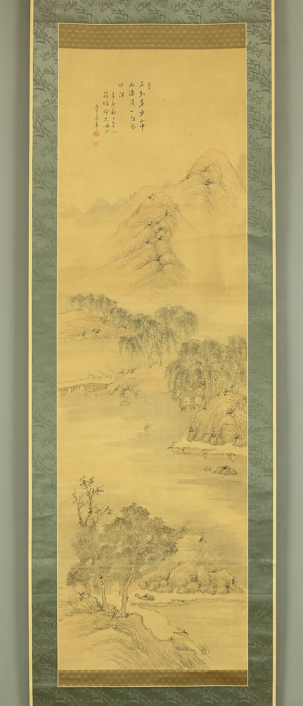 木下逸雲 Kinoshita Itsuun (1800-1866) Japanese art kakejiku kakemono wall hanging scroll / Willow Village Landscape Sansui with Box RA648 - Image 3