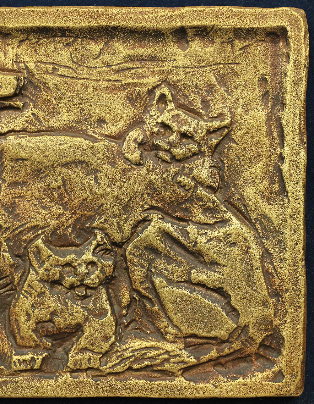 北村西望 Kitamura Seibo Japanese Framed Bronze Statue Sculpture "献身 Kenshin / Dedication" Mother of dog and the children V571 - Image 6