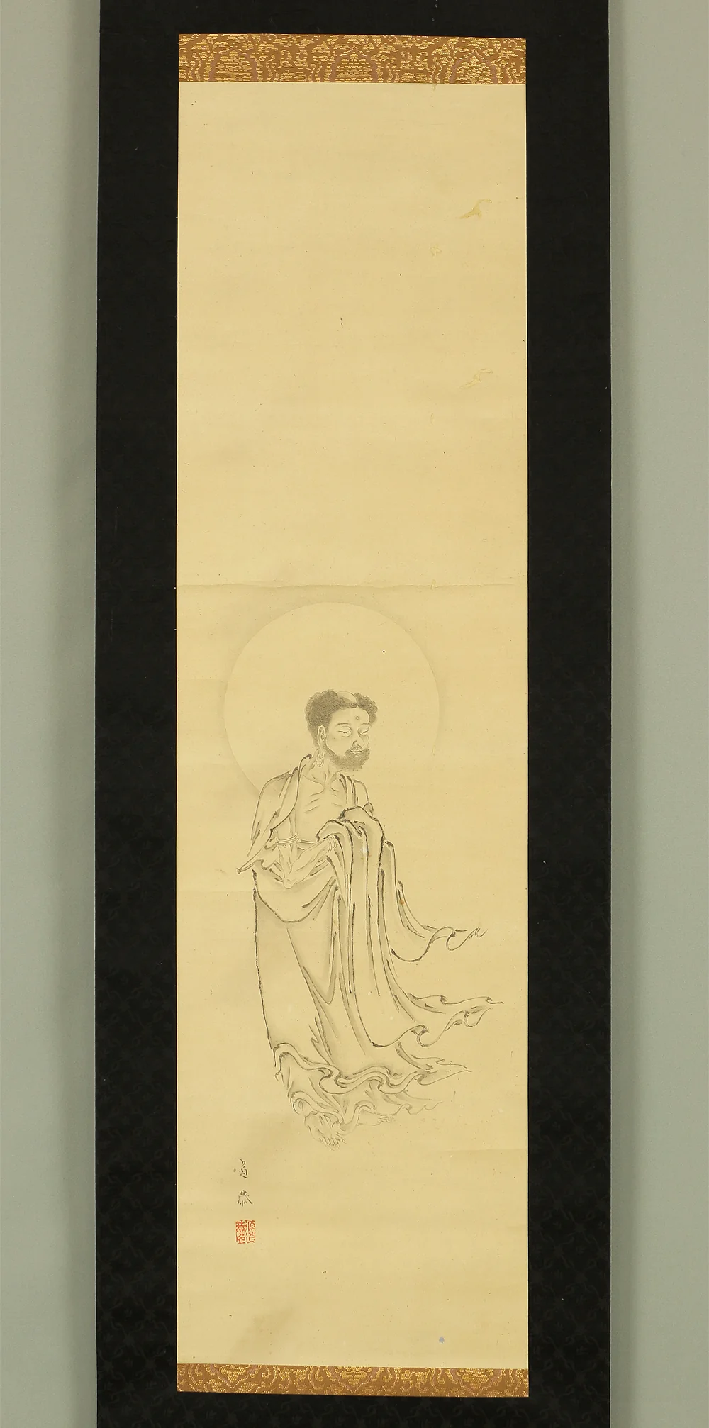 鬼頭道恭 KITO DOKYO Japanese antique art kakejiku kakemono wall hanging scroll / Buddha descending the mountain after asceticism with Box W476 - Image 3